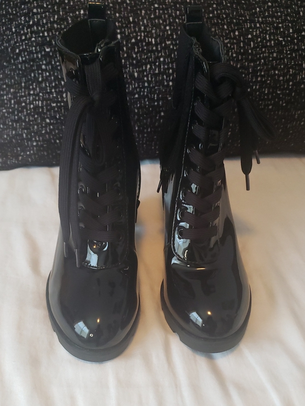 Rouge! Black Patent Lace-Up Ankle Boots